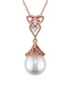 Sonatina 9-9.5mm Cultured Freshwater Pearl, Diamond, And 14k Rose Gold Vintage Necklace