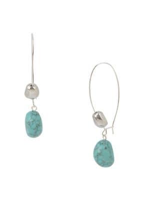 Robert Lee Morris Soho Turks & Beads Silvertone And Turquoise Long Drop Earrings