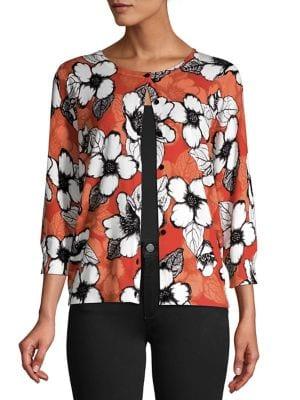 Joseph A Miyo Floral Knit Three-quarter Sleeve Cardigan