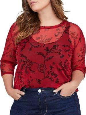 Addition Elle Love And Legend Plus Plus Floral Three-quarter Top