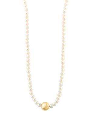 Effy 3-4mm White Pearl And 14k Yellow Gold Necklace