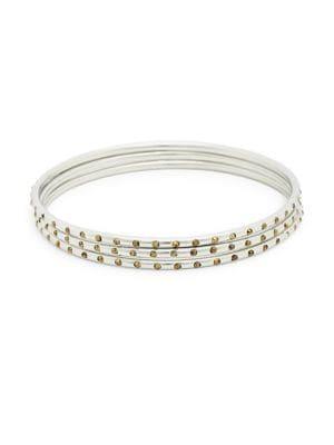 Sole Society Three-piece Silvertone & Dorado Hematite Bangle Bracelet Set