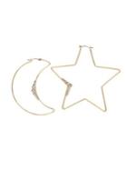 Bcbgeneration Star & Moon Mismatch Goldtone Open Hoop Earrings