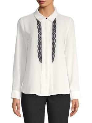 Karl Lagerfeld Paris Lace & Tuxedo-pleat Blouse