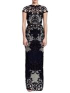 Marchesa Notte Embroidered Lace Cap-sleeve Gown