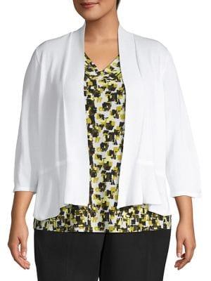 Kasper Plus Open-front Cotton Blend Cardigan