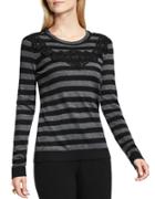 Vince Camuto Petite Long Sleeve Lace Applique Striped Pullover
