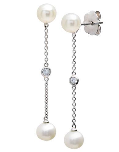 Crislu Sterling Silver Pearl And Crystal Drop Earrings