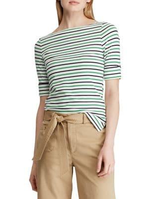 Lauren Ralph Lauren Striped Elbow-length Sleeve Top