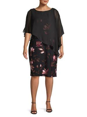 Lori Michaels Plus Floral Cape-sleeve Sheath Dress