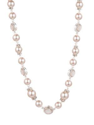 Anne Klein Silvertone, Crystal & Pink Faux Pearl Necklace