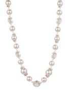 Anne Klein Silvertone, Crystal & Pink Faux Pearl Necklace