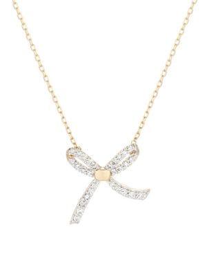 Adina Reyter 14k Yellow Gold & Pave Diamonds Tiny Bow Pendant Necklace