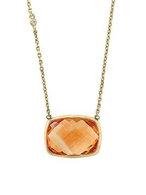 Effy Sunset Diamond, Citrine & 14k Yellow Gold Square Pendant Necklace