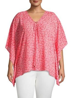 Michael Michael Kors Plus Painterly Reef Drawstring Flutter Top