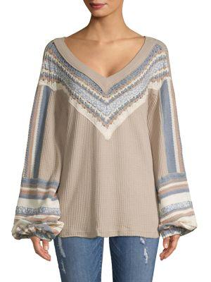 Free People Striped Textured Sweater