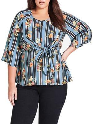 City Chic Plus Stripe Floral Top