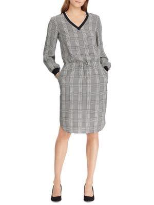 Lauren Ralph Lauren Glen Plaid Crepe V-neck Dress