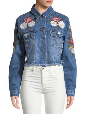 Design Lab Lord & Taylor Floral-embroidered Denim Jacket
