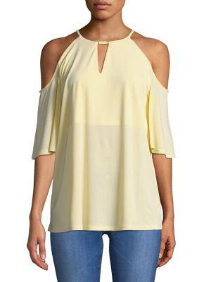 Ellen Tracy Ruffled Cold-shoulder Top