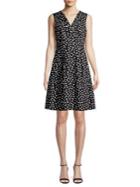 Karl Lagerfeld Paris Pleated V-neck Dot Flare Dress