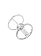 Lord & Taylor Rhodium-plated Sterling Silver And Cubic Zirconia Long Two Strand Open Circle Ring