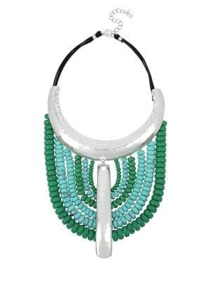 Robert Lee Morris Soho Santa Fe Crystal, Blue And Green Turquoise And Leather Statement Bib Necklace