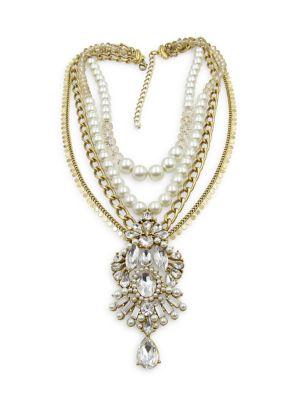 Belle By Badgley Mischka Pearl Party Rhinestone Multi-row Necklace
