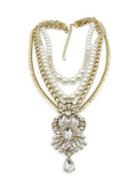 Belle By Badgley Mischka Pearl Party Rhinestone Multi-row Necklace