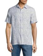 Black Brown Printed Short-sleeve Linen Shirt