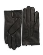 Black Brown Lined Leather Tech Gloves
