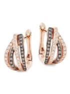 Lord & Taylor 14k Rose Gold, White Diamond And Brown Diamond Hoop Earrings