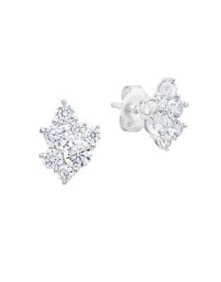 Crislu Firework Sterling Silver Cluster Stud Earrings