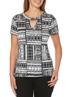 Rafaella Petite Mixed-print Cotton Blend Top