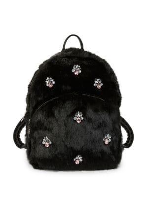 Betsey Johnson Jeweled Faux-fur Backpack