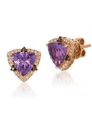 Le Vian Chocolatier Vanilla Diamonds, Grape Amethyst And 14k Strawberry Gold Stud Earrings