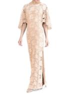 Lauren Ralph Lauren Metallic Lace Quarter-sleeve Evening Gown
