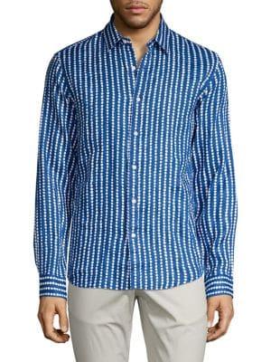 Michael Kors Dotted Stripe Slim-fit Linen Button-down Shirt