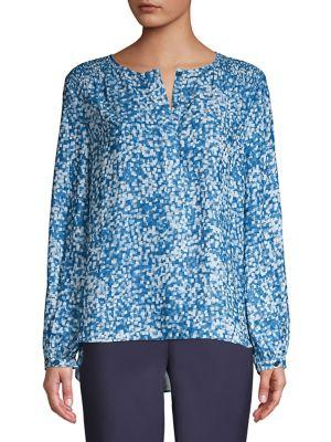 H Halston Printed Slit Balloon Sleeve Top