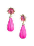 Trina By Trina Turk Vintage Moment Linear Carved Goldtone And Pink Resin Teardrop Earrings