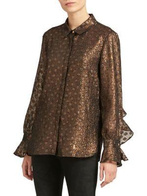 Dkny Bronze Dotted Ruffle Blouse