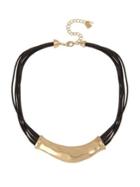 Robert Lee Morris Collection Soft Spoken Crystal And Leather Curved Multi-row Necklace