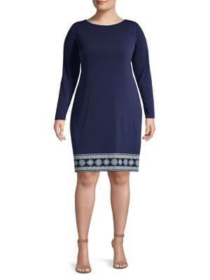 Michael Michael Kors Plus Printed-hem Long-sleeve Sheath Dress