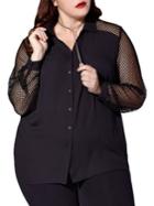 Mblm By Tess Holliday Solid Mesh Button-down Shirt
