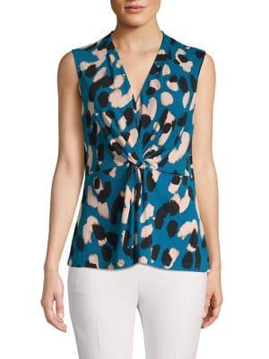 Donna Karan Printed Center Knot Top