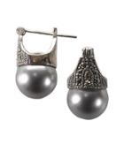 Designs Sterling Silver And Marcasite Capped Pearl Earrings