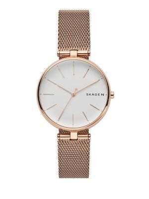 Skagen Signatur T-bar Rose-tone Stainless Steel Mesh Bracelet Watch