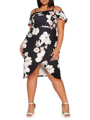 Quiz Curve Plus Floral Frill Midi Dress