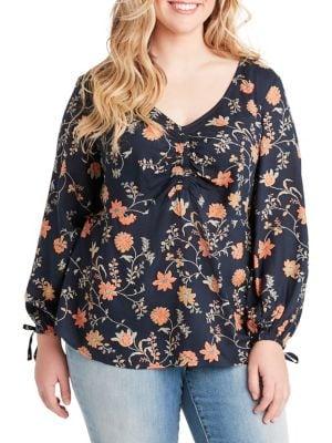 Jessica Simpson Plus Gathered Front Long Sleeve Top