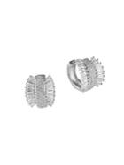 Cz By Kenneth Jay Lane Silvertone & Cubic Zirconia Baguette Fan Huggie Earrings